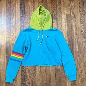 Aviator Nation Cropped Hoodie, EUC, Large, Blue and Green